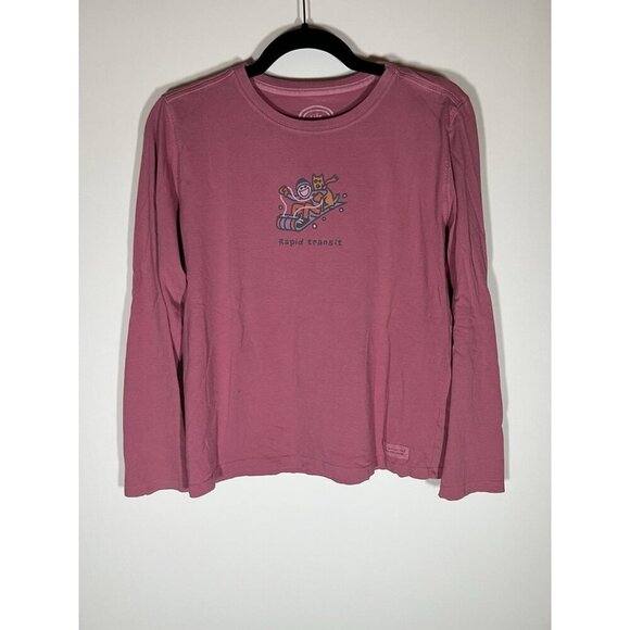 Life is Good rose pink Rapid Transit long slv relaxed tshirt S whimsical CUTE - Picture 1 of 9